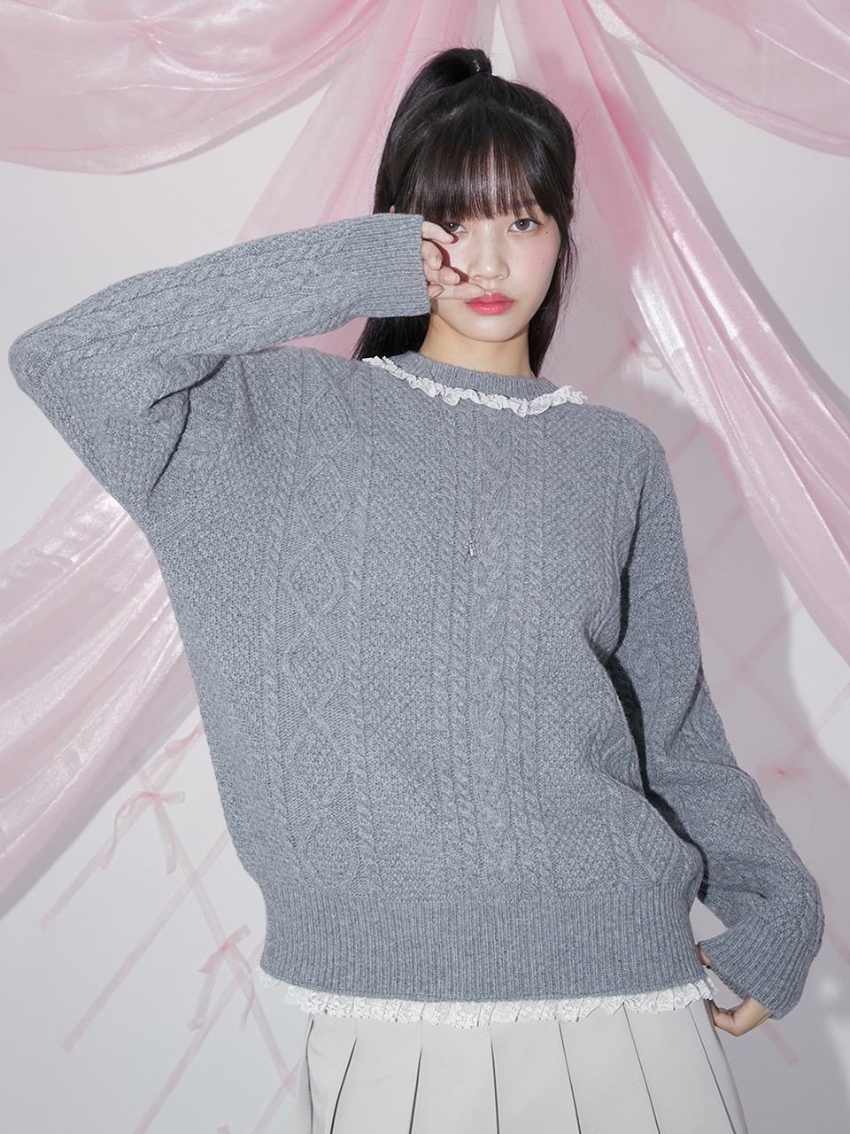 LACE CABLE-KNIT (GREY)